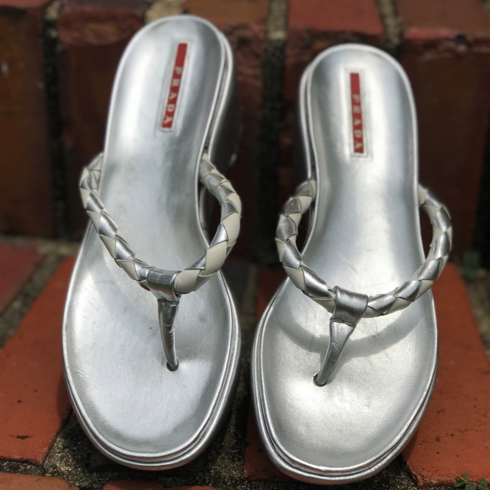 Prada Silver Wedge Sandal - Picture 2 of 5